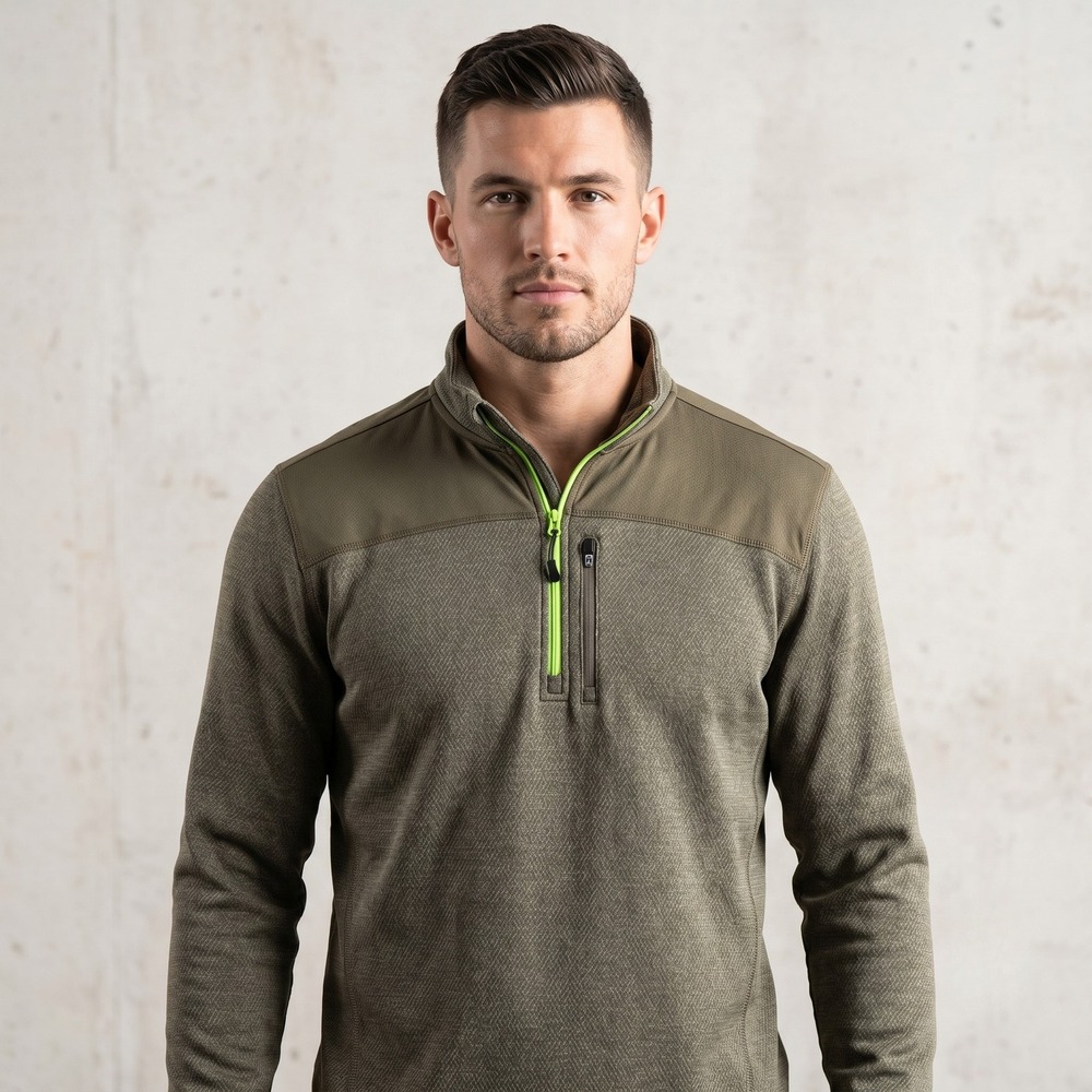 NordicTrack Mens Medium Olive Green Pullover NT DRI 1/4‎ Zip Textured Active Top